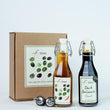 Load image into Gallery viewer, SPANISH OLIVE OIL AND BALSAMIC GIFT BOX - 250ML CHILLI OIL AND 250ML AGED DARK BALSAMIC (CREMA) WITH TWO CHROME POURERS