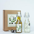 Load image into Gallery viewer, SPANISH OLIVE OIL AND BALSAMIC GIFT BOX - WHITE BALSAMIC (BLANCO) AND EXTRA VIRGIN OLIVE OIL WITH TWO CHROME POURERS