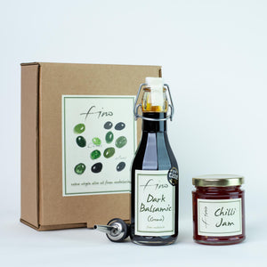 DARK BALSAMIC (CREMA) AND CHILLI JAM GIFT BOX WITH CHROME POURER
