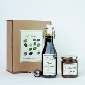 DARK BALSAMIC (CREMA) AND CHORIZO JAM GIFT BOX WITH CHROME POURER